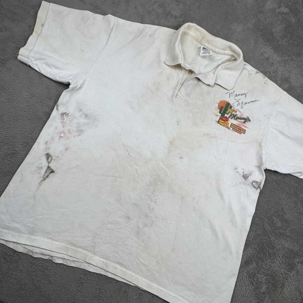 Cotton Deluxe Polo Shirt Mens XL White Manny Esquerra Signed Racing Thrashed